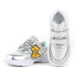 Hakiki Deri Gümüş Cırtlı Kız Çocuk Sneaker