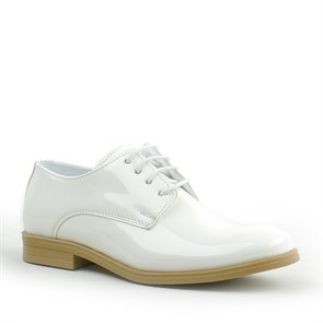 Rakerplus Beyaz Rugan Bağcıklı Oxford Çocuk Okul Ayakkabısı