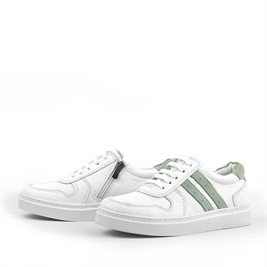 Rakerplus Hakiki Deri Beyaz Bağcıklı Fermuarlı Çocuk Sneaker