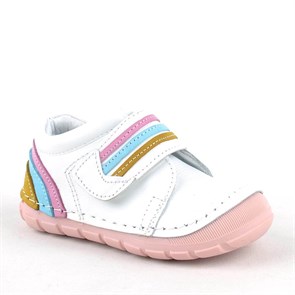 Rakerplus Pilou Hakiki Deri Beyaz Tek Cırtlı İlk Adım Kız Bebek Ayakkabısı